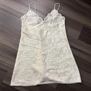 Vintage Lucie Ann Chemise Slip Lace Satin Nighty Babydoll Size Small Beige